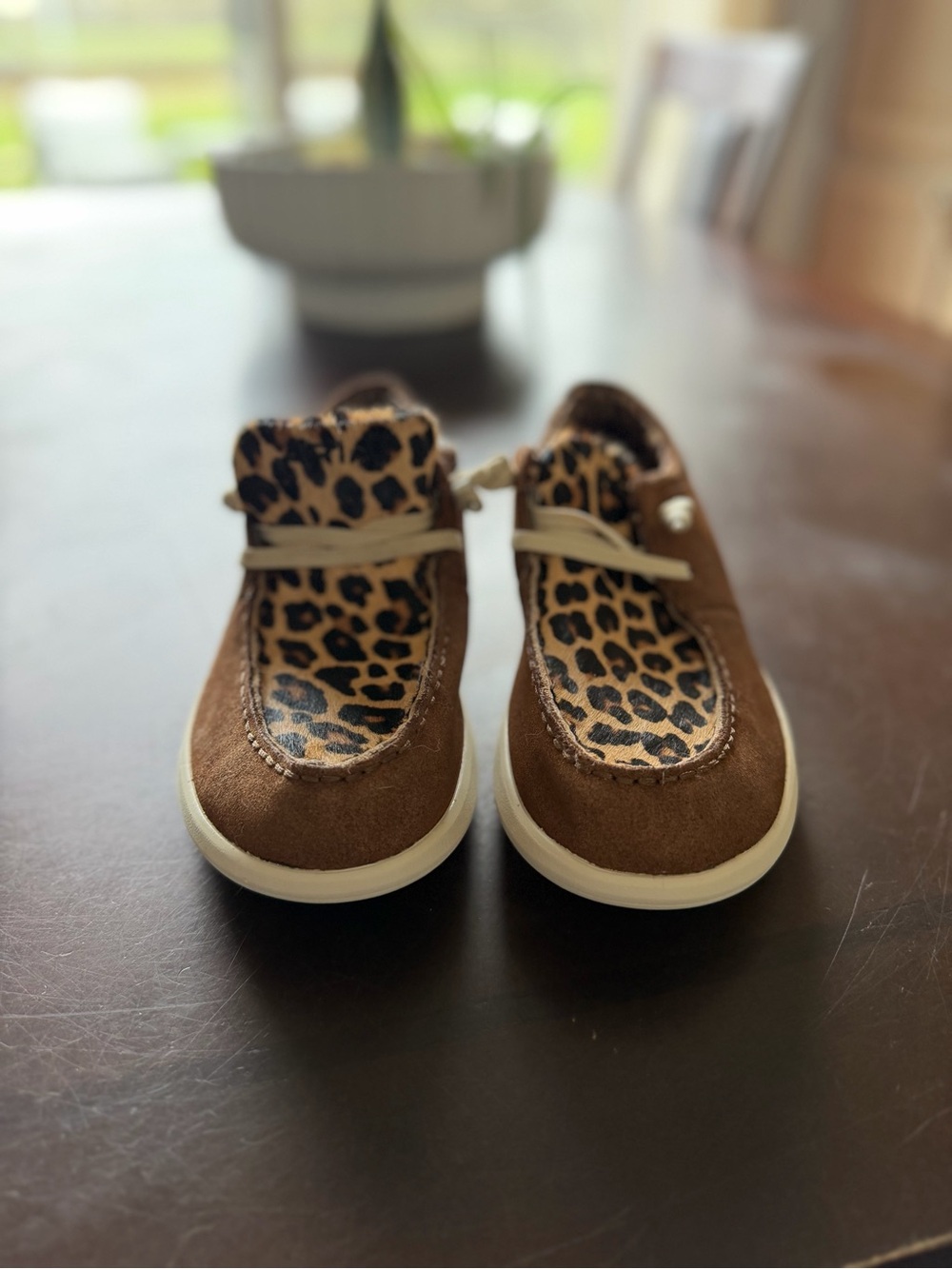 Ariat Brown Suede Moccasins with Leopard Insole